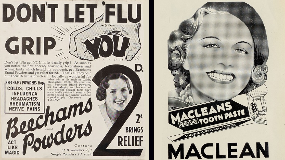 Beecham’s PowdersとMacleansの広告、1930年代頃